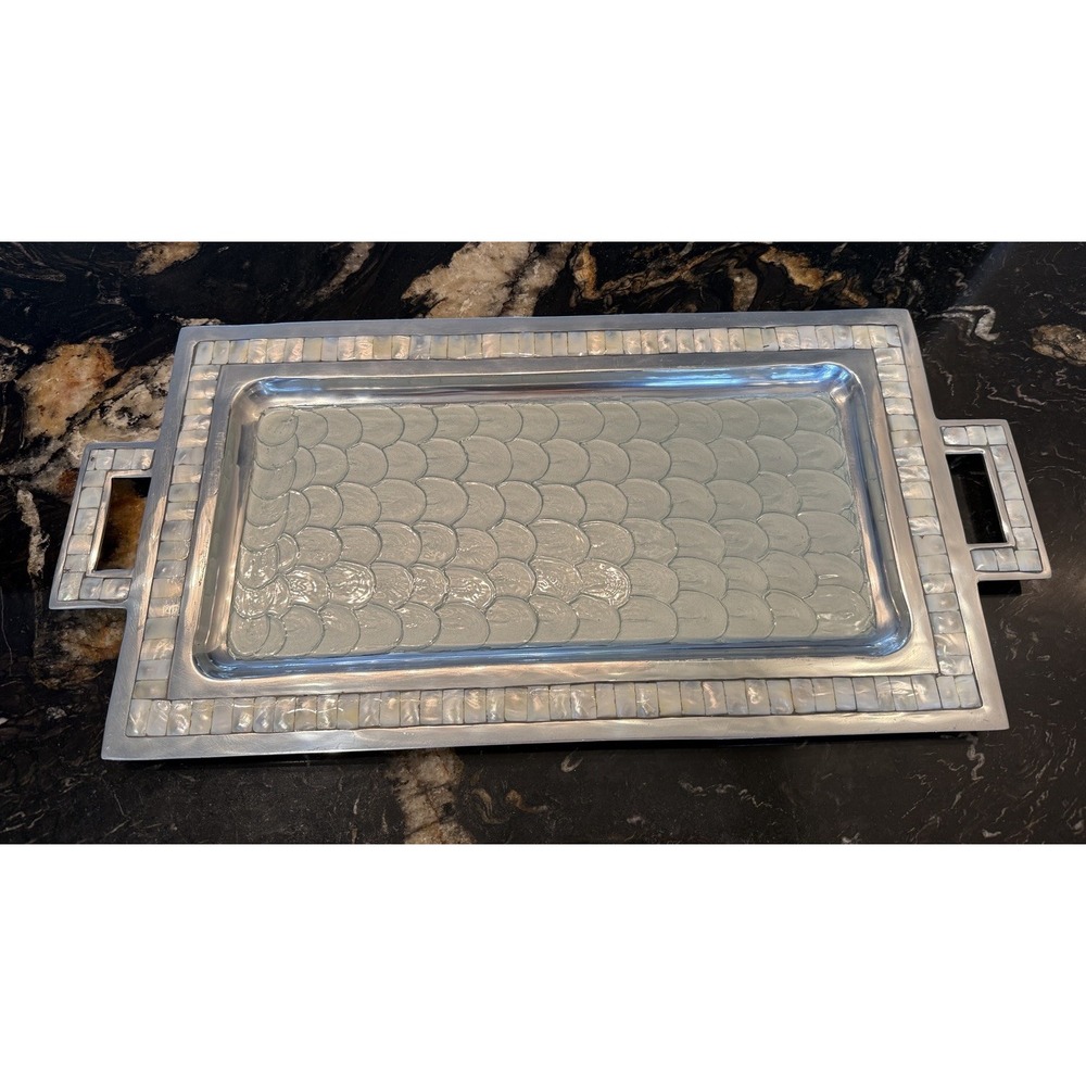 Julia Knight Handmade 24.75" Hydrangea Serving Tray Cast In Sand Mother Of Pearl